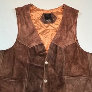 Vtg Mens Suede Leather Vest Size XL Chocolate Brown Lined Western urban cowboy